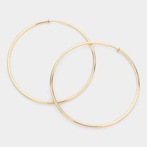 Gold Clip On Big Hoop Earrings Casual Simple 4" Extra Large Oversized Metal